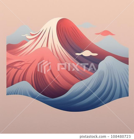 Background illustration of red sunrise and clouds over red full moon and red waves 108480723