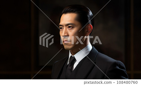 “人工智慧生成的圖像”，一個穿著西裝、全背造型的男人 108480760