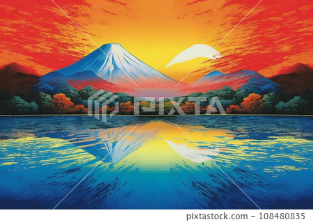 精進湖湖面上倒映的紅色倒影 精進湖湖面上倒映的紅色倒影 108480835