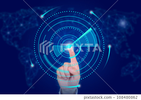手觸摸藍色雷達掃描圖形抽象科技背景 108480862