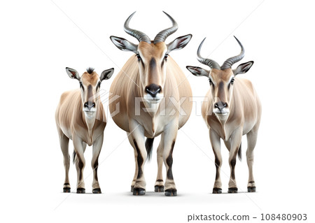 Group of an eland on white background., Wildlife Animals. Group of an eland on white background., Wildlife Animals. 108480903