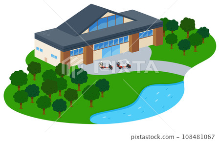 An illustration of the landscape leading from the clubhouse to the golf course. An illustration of the landscape leading from the clubhouse to the golf course. 108481067