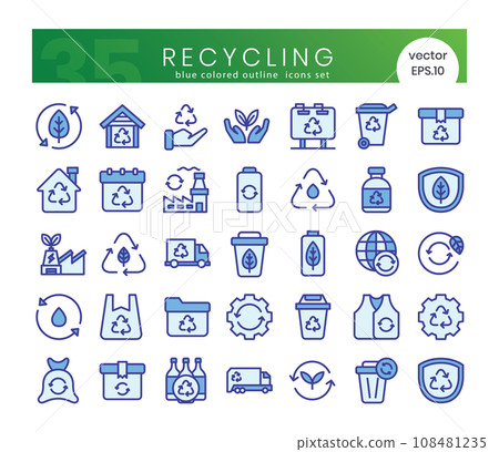 Set of recycling icons. Blue colored outline style icon bundle. Vector Illustration Set of recycling icons. Blue colored outline style icon bundle. Vector Illustration 108481235