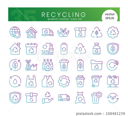 Set of recycling icons. Gradient outline style icon bundle. Vector Illustration Set of recycling icons. Gradient outline style icon bundle. Vector Illustration 108481239