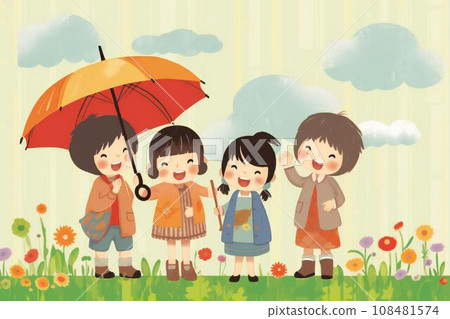 雨天孩子們在公園玩耍 雨天孩子們在公園玩耍 108481574