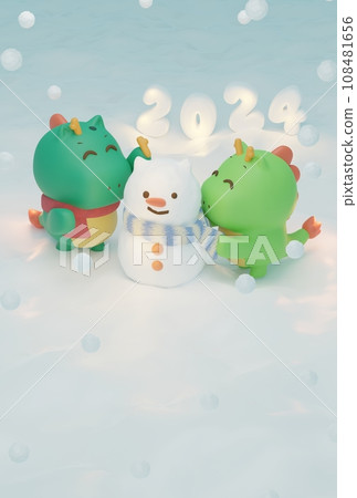 龍年新年素材:龍給雪人送角、送圍巾 龍年新年素材:龍給雪人送角、送圍巾 108481656
