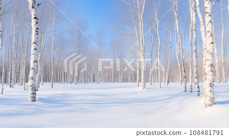 白雪皚皚的白樺林，自然冬季景觀，AI 生成影像 108481791
