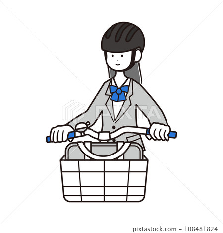 戴著安全帽騎自行車的高中女生插畫素材 108481824