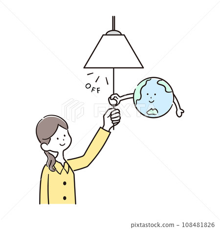 關燈的女人和地球人物插畫素材 108481826