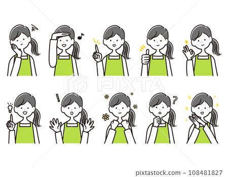 Illustration material set of a woman wearing an apron 108481827