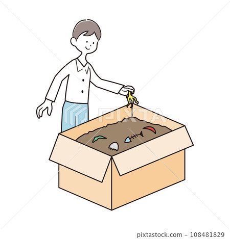 Illustration material of a man who uses garbage as fertilizer with compost 108481829