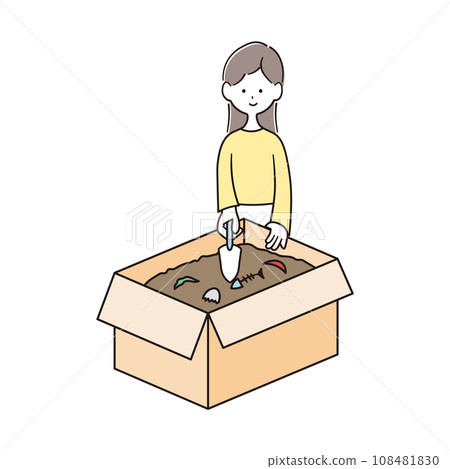 Illustration material of a woman using garbage as fertilizer with compost 108481830