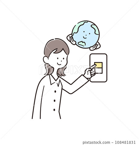 Illustration material of a woman who turns off the switch and the earth character 108481831