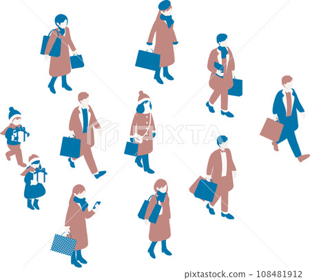 Isometric Autumn/Winter People Shopping Family Men Women Children Kids Illustration Material Set Isometric Autumn/Winter People Shopping Family Men Women Children Kids Illustration Material Set 108481912
