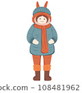 Vector illustration of winter fashion clothes, cartoon child wearing warm clothes. Vector illustration of winter fashion clothes, cartoon child wearing warm clothes. 108481962
