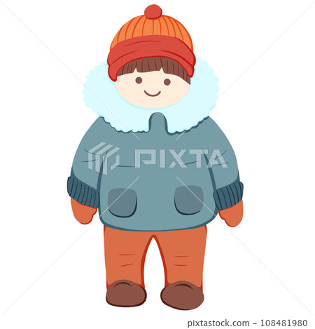 The vector illustration depicts young children and teenagers wearing warm clothing during winter The vector illustration depicts young children and teenagers wearing warm clothing during winter 108481980