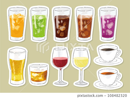 手繪風格飲料向量插圖集(貼紙風格) 手繪風格飲料向量插圖集(貼紙風格) 108482320