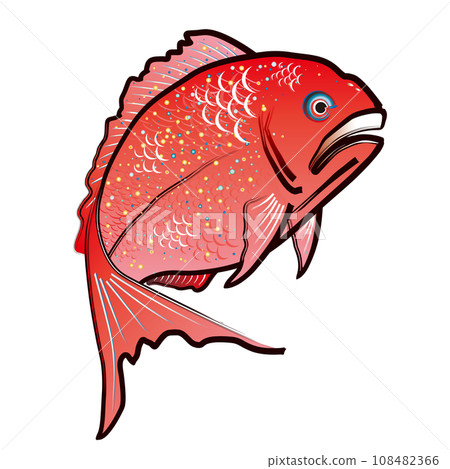 浮世繪/彩線畫風格的「登紅鯛魚」回頭看的圖像插圖 浮世繪/彩線畫風格的「登紅鯛魚」回頭看的圖像插圖 108482366