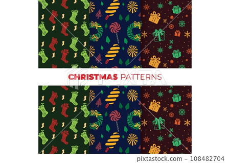 Festive Christmas Patterns, Hand-Drawn Socks, Gifts, and Candy Canes 108482704