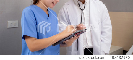 Specialist doctor and nurse explaining and check with elderly patient in hospital, medical and sick. Specialist doctor and nurse explaining and check with elderly patient in hospital, medical and sick. 108482970