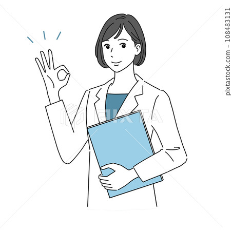 穿白大褂的女人微笑著表示“OK” 穿白大褂的女人微笑著表示“OK” 108483131