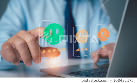 Customer Satisfaction Survey concept, service experience rating online application, customer evaluation product service quality, satisfaction feedback review. Customer Satisfaction Survey concept, service experience rating online application, customer evaluation product service quality, satisfaction feedback review. 108483175