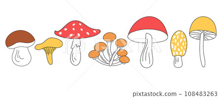 Set of cute mushrooms in vector doodle style, isolated. Set of cute mushrooms in vector doodle style, isolated. 108483263