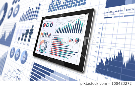 Tablet and various business materials, financial graphs, financial charts with pie graphs and bar graphs Tablet and various business materials, financial graphs, financial charts with pie graphs and bar graphs 108483272