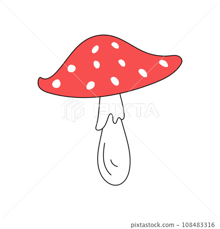 Red toadstool, inedible mushroom, fly agaric doodle illustration isolated on white background. Red toadstool, inedible mushroom, fly agaric doodle illustration isolated on white background. 108483316