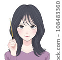 Woman with semi-long hair pointing stick 108483360