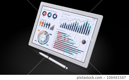 Image of tablet terminal displaying business data and data analysis Image of tablet terminal displaying business data and data analysis 108483387