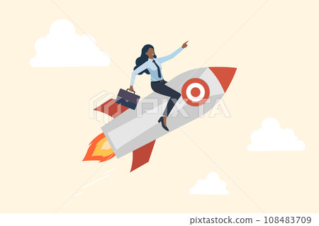 The concept of a leader, manager, and businesswoman is being discussed by many people, African American business woman riding rocket and leader pointing direction business,successful strategies search The concept of a leader, manager, and businesswoman is being discussed by many people, African American business woman riding rocket and leader pointing direction business,successful strategies search 108483709