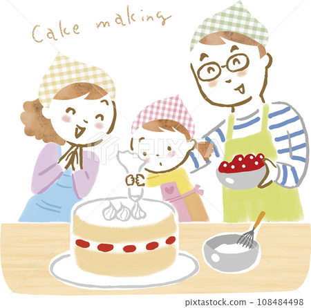 Illustration of a family of three making a cake 108484498