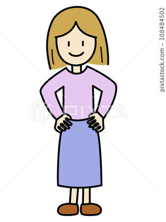 一個女人雙手叉腰微笑的插圖 一個女人雙手叉腰微笑的插圖 108484502