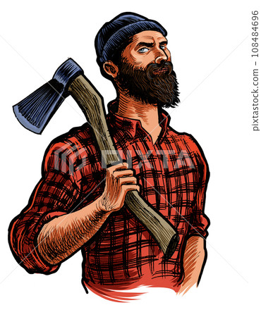 Lumberjack with axe. Hand-drawn illustration 108484696