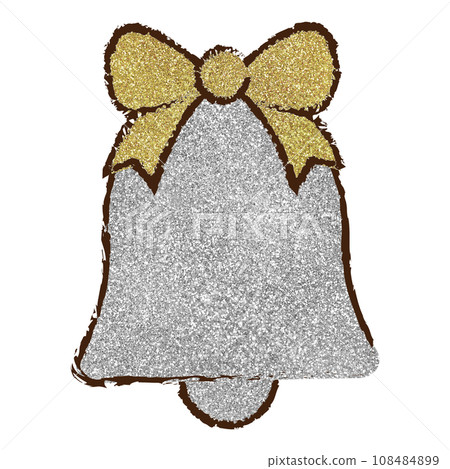 插畫素材聖誕鐘聲緞帶手繪銀金 插畫素材聖誕鐘聲緞帶手繪銀金 108484899