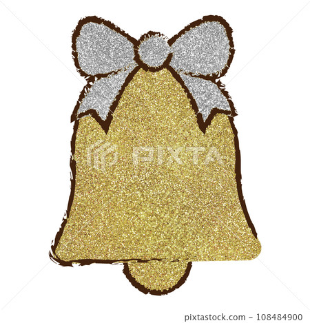 插畫素材聖誕鐘聲緞帶手繪銀金 插畫素材聖誕鐘聲緞帶手繪銀金 108484900