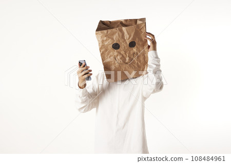 Various emotions and movements of the person wearing the mask. 108484961