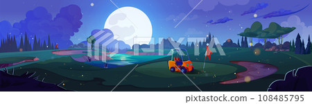 Night golf course field landscape cartoon vector 108485795