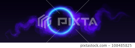 Bright neon circle with colorful cloud or steam. 108485825