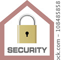 Security mark expressed with a sturdy house and a key 108485858