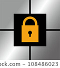 Security mark represented by a key surrounded by sturdy blocks 108486023