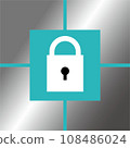 Security mark represented by a key surrounded by sturdy blocks 108486024