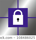 Security mark represented by a key surrounded by sturdy blocks 108486025