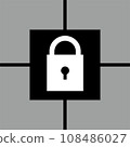 Security mark represented by a key surrounded by sturdy blocks 108486027