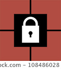 Security mark represented by a key surrounded by sturdy blocks 108486028