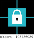 Security mark represented by a key surrounded by sturdy blocks 108486029