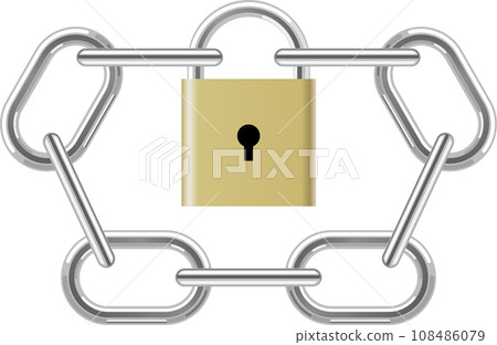 用堅固的鏈條和鑰匙表示的安全標記 用堅固的鏈條和鑰匙表示的安全標記 108486079
