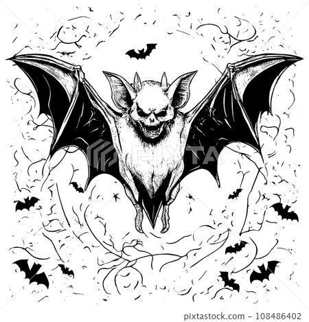 Halloween scary bat sketch close-up Halloween scary bat sketch close-up 108486402