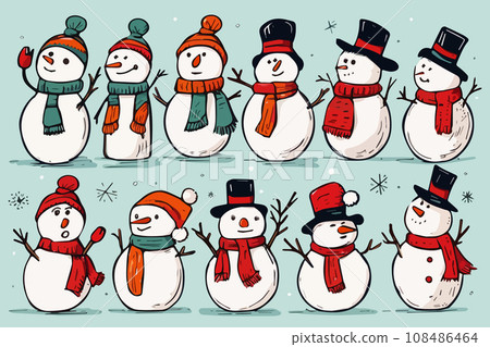 cute cartoon christmas snowmen set isolated on... - Stock Illustration ...